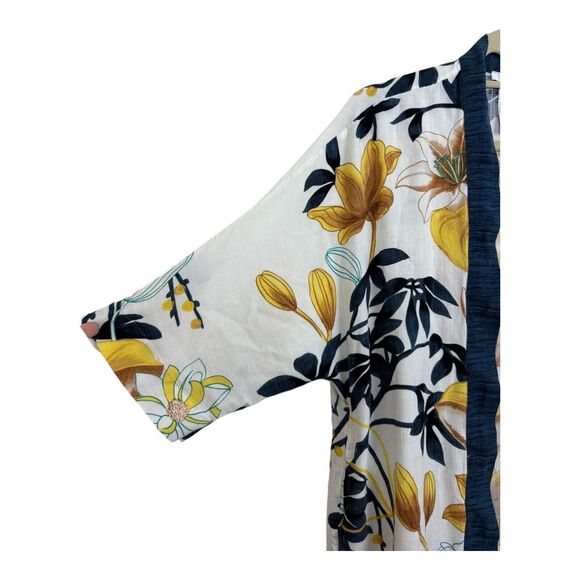 Chico's Tropical Ruana Wrap Size S/M Lightweight Kimono Sleeves Yellow Navy - Picture 2 of 8